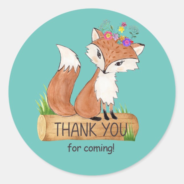 Cute Woodland Fox Birthday Gracias Pegatina (Anverso)