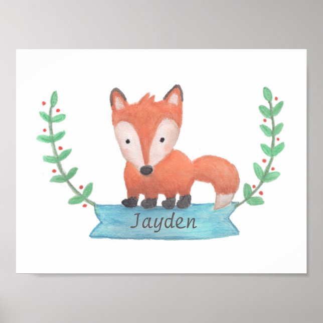 Cute Woodland Fox Dibujo Bebé Nursery Decoración D (Frente)