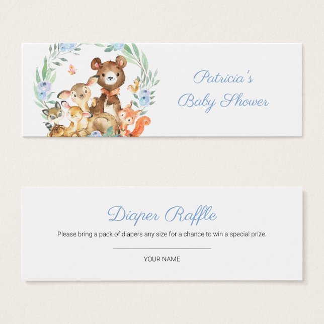 Cute Woodland Greenery Baby Shower Diaper Raffle (Anverso y reverso)
