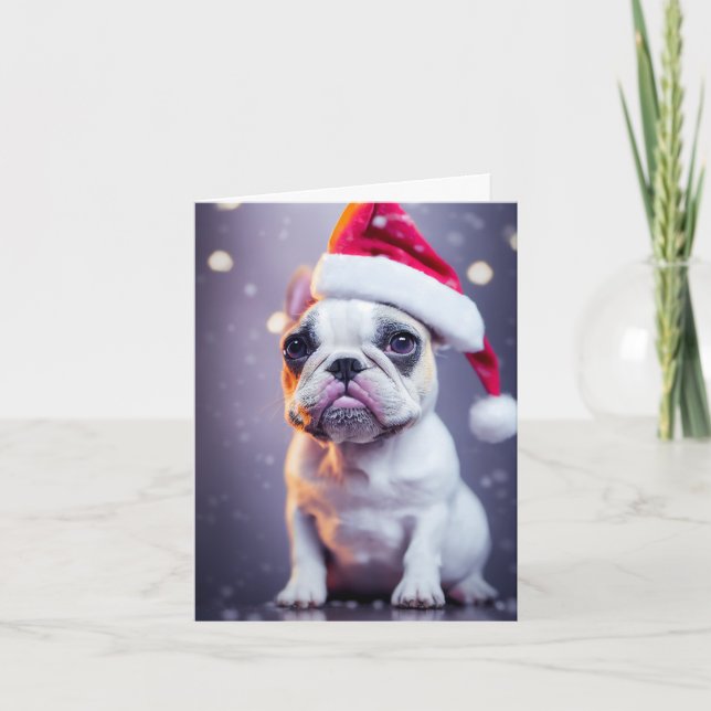 Cute Xmas Bulldog Francés Puppy Tarjeta de Saludo (Anverso)