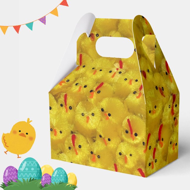 Cute Yellow Easter Chicks Patrón Caja de Favores (A cute, bright yellow Easter chicks pattern favor box for your Easter or spring celebrations!)