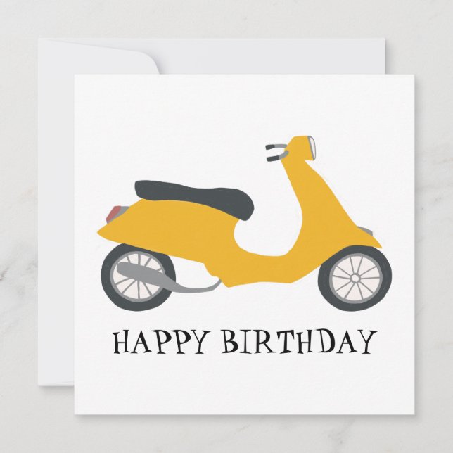 Cute Yellow Scooter Birday PERSONALIZAR Tarjeta de (Anverso)