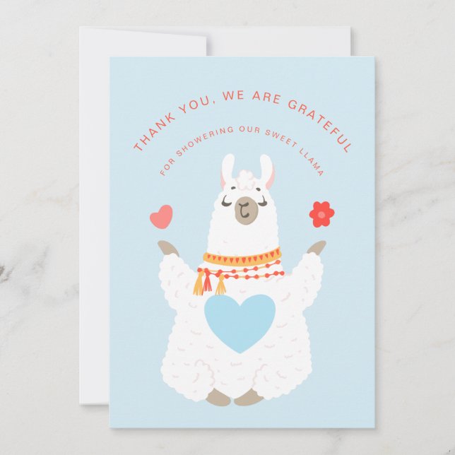 Cute Yoga Llama Baby Shower Tarjeta de agradecimie (Anverso)