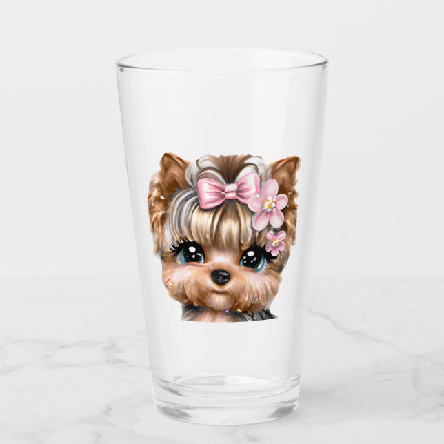Cute Yorkie con un compadre rosado (Anverso)