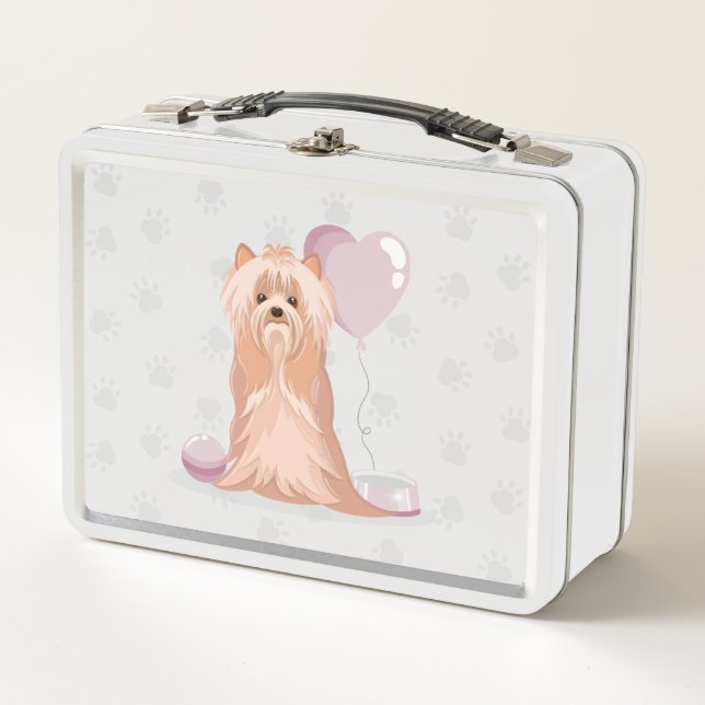 Cute Yorkshire Terrier Birday Metalizado Lunch Box (Anverso)