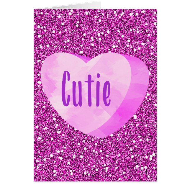Cutie Pink Candy Heart Fuschia Faux Purpurina (Frente)