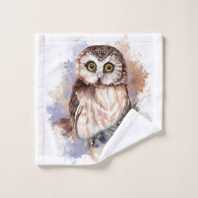 Cuto acuarela Owl Bird Naturaleza Art (Toallita)