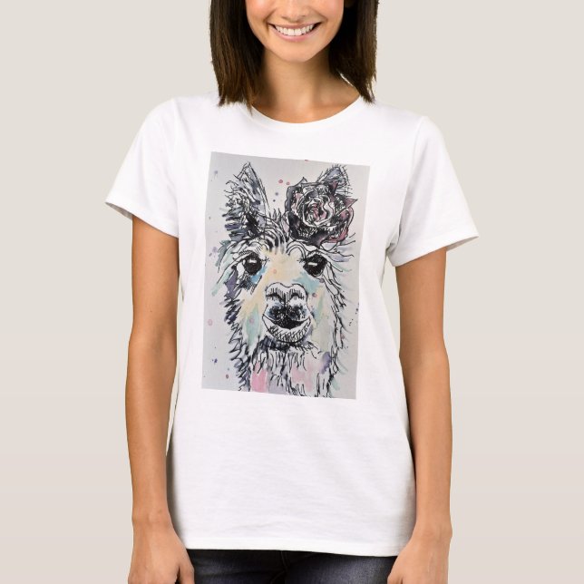 Cuto Alpacca Llama Watercolor Pintura En Camisa (Anverso)