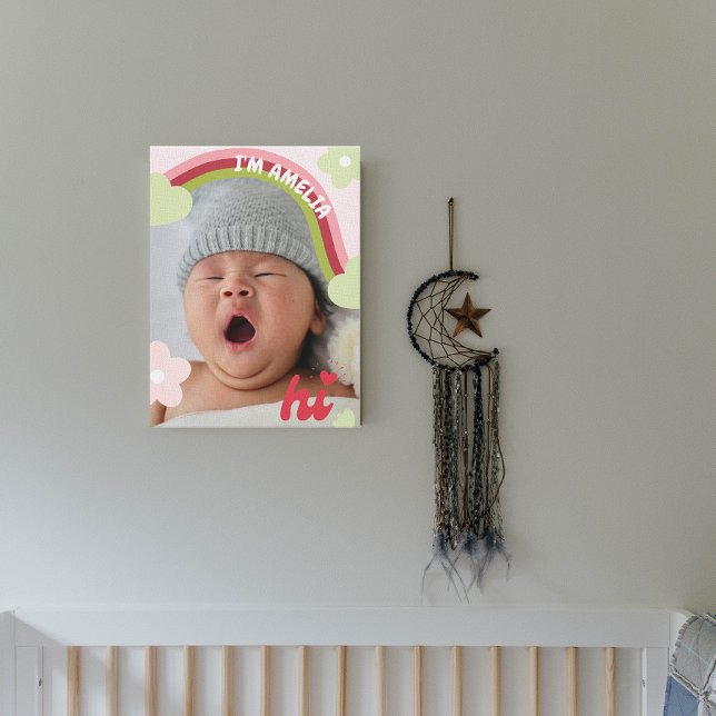 Cuto arcoiris foto bebé canvas de decoración de gu (Rainbow Newborn Photo Baby Nursery Decor Canvas)