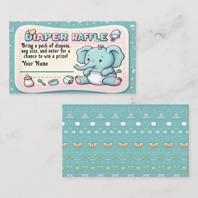 Cuto Baby Shower Elephant Diaper Ticket (Anverso / Reverso)
