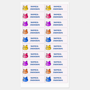 Cuto colorido Cat Kids nombre etiquetas