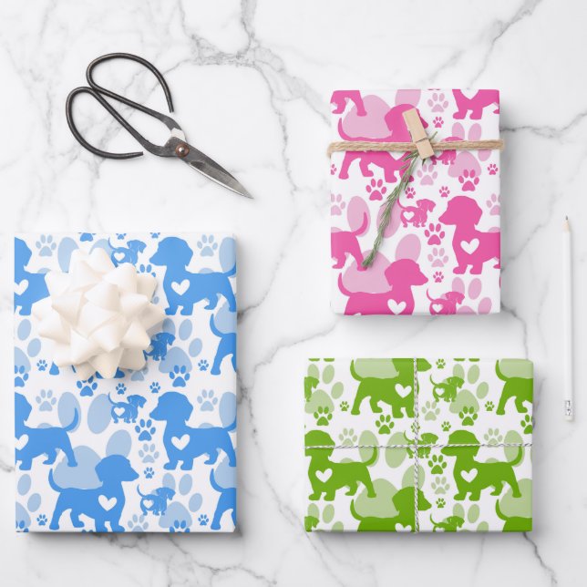 Cuto colorido Dachshunds Juego de papel de envolvi (Anverso)