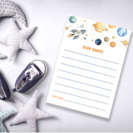 Cuto espacio Tiempo Cápsula Tarjeta Planetas Niño