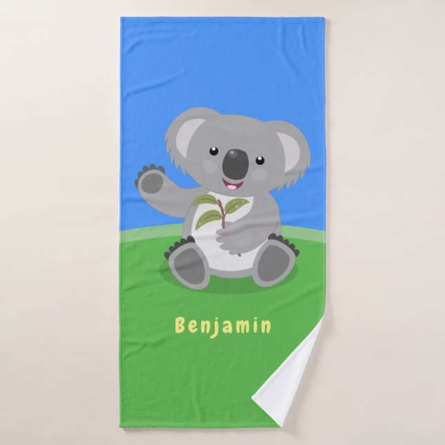 Cuto feliz koala saludando al ilustracion personal (Toalla de baño)