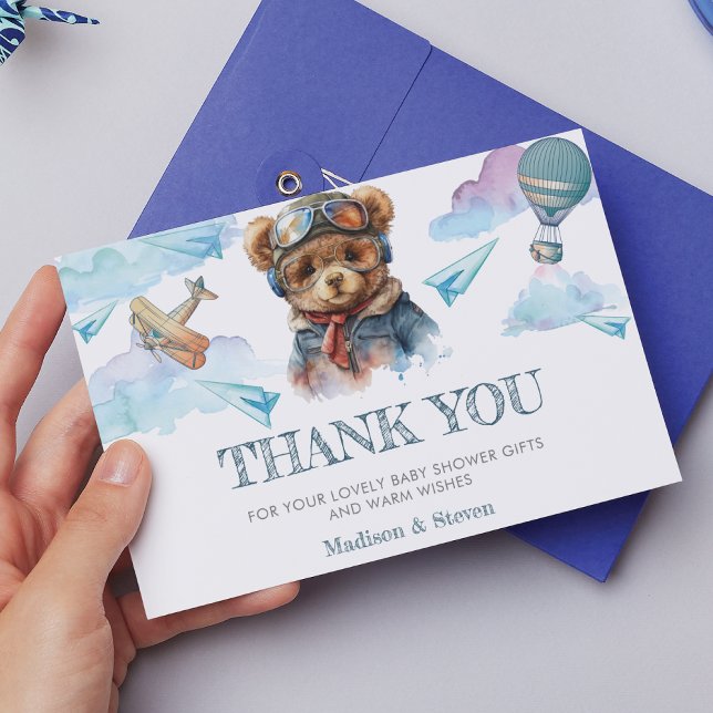 Cuto Pilot Teddy Bear Baby Shower Gracias Tarjeta (Subido por el creador)