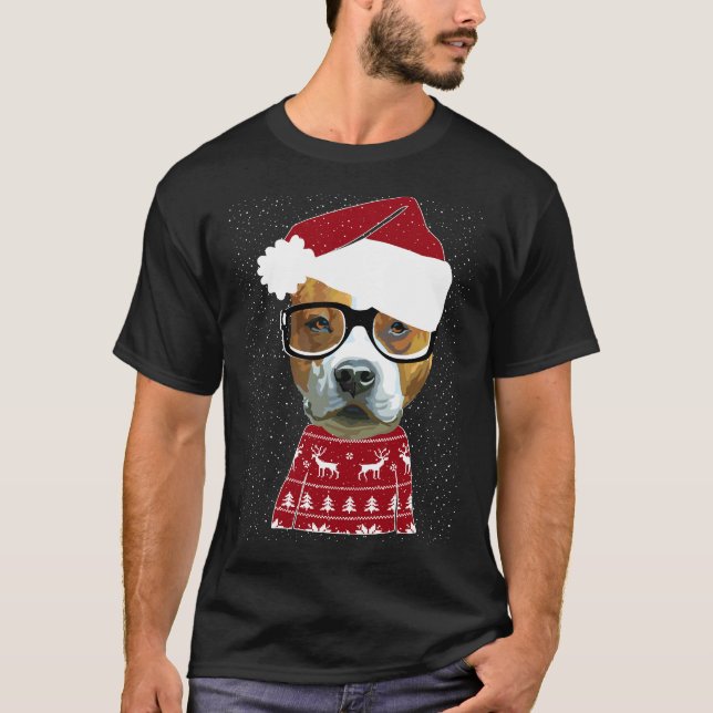 Cuto Pitbull En Santa Hat Navidades feos Sweater M (Anverso)