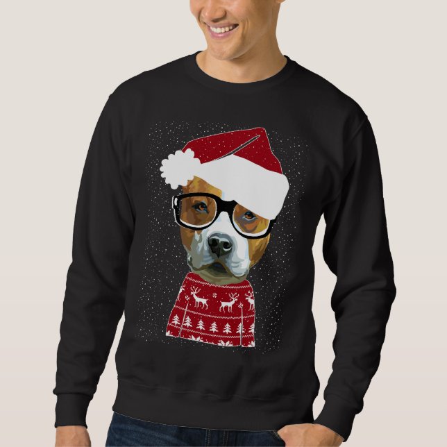 Cuto Pitbull En Santa Hat Navidades feos Sweater M (Anverso)