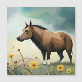 Cuto pony marrón en el campo floral