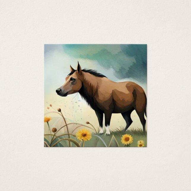 Cuto pony marrón en el campo floral (Anverso)