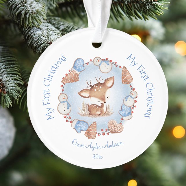 Cuto primer Ornamento de Navidad niño Nombre azul (Cute First Christmas Ornament Boy Blue Name)