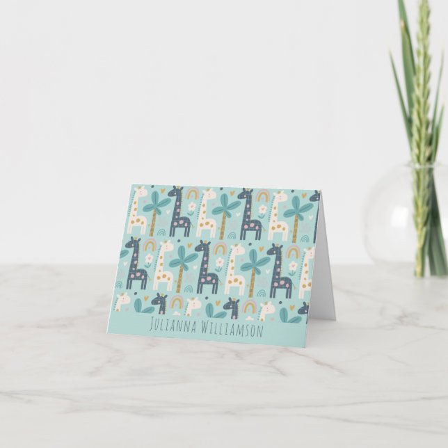 Cuto Whimsical Giraffe Patrón Azul Personalizado (Anverso)