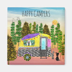 Cuto y colorido imán feliz de camper