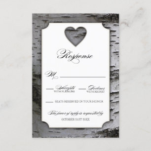 Cutout Heart Birch Tree Bark Wedk Boda RSVP Tarjet