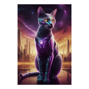 Cyber Cat Poster - Futurista Muro felino de cienci