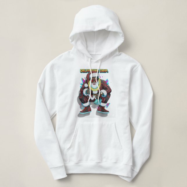CYBER-CLAUS: Sudadera con capucha de corte gráfico (Diseño del anverso)