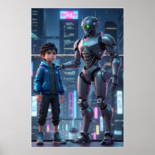 Cyber Guardian Arte de Robot y Niño de Ciencia F
