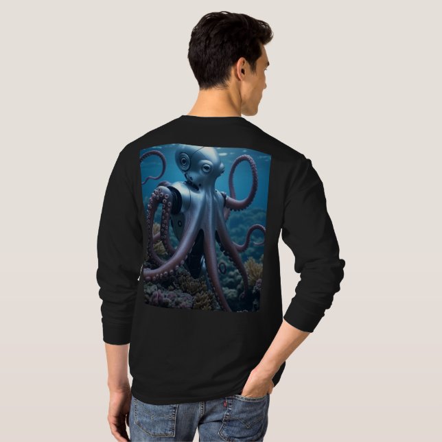 Cyber Octopus hombres camiseta de manga larga negr (Reverso completo)