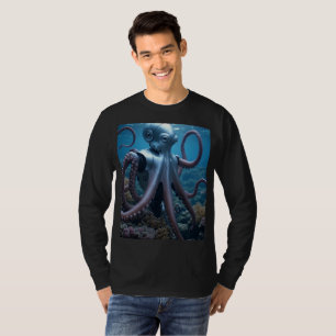 Cyber Octopus hombres camiseta de manga larga negr