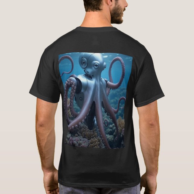 Cyber Octopus hombres camiseta negra (Reverso)