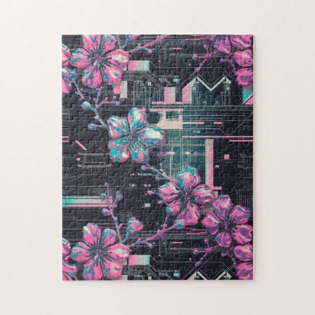 Cyber Sakura Skyline Puzzle (Vertical)