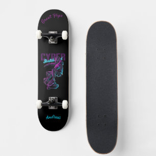 Cyber skateboard con subtítulos y nombre