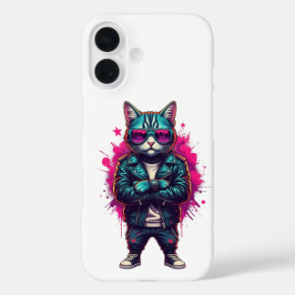 Cyberpunk Cat iPhone 16 Funda - Neon Samurai Stree