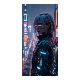 Cyberpunk Cityscape Poster Futurista Hembra Hacke