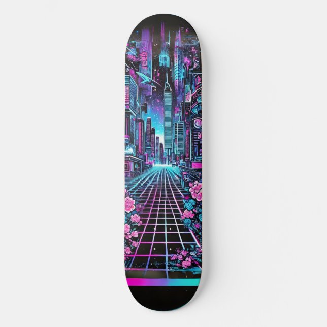 Cyberpunk Cityscape Skateboard Deck - Neon (Anverso)