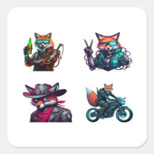 Cyberpunk Fox Funny 4 Pack Pegatinas