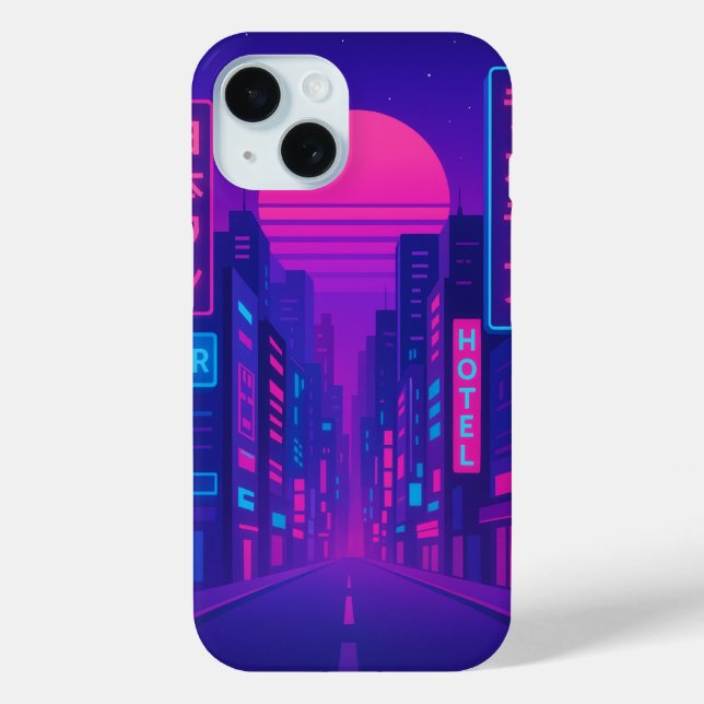 Cyberpunk Neon City iPhone 15 Funda - Vaporwave St (Reverso )
