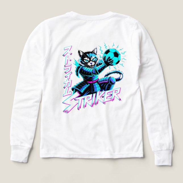 Cyberpunk Samurai Striker Cat For Gamers & Soccer  (Diseño trasero)