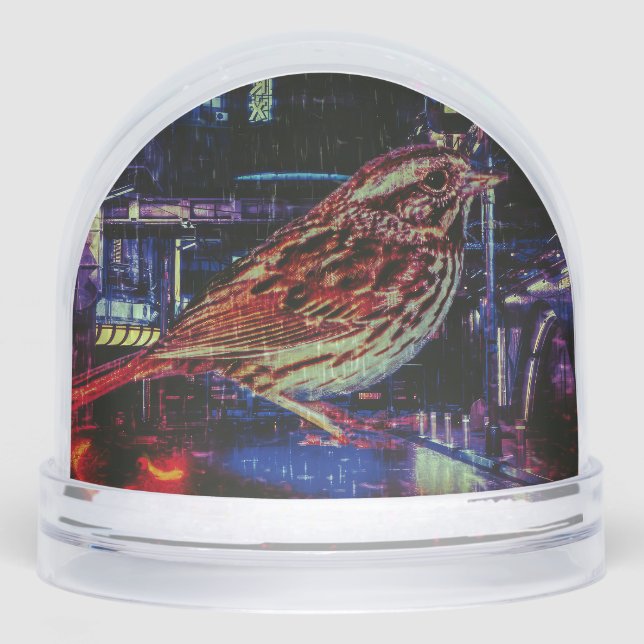 Cyberpunk Sparrow in Neon Cityscape (Anverso)