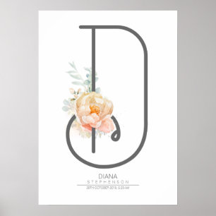 D Letra Monograma Floral Rosa Beige Decoración del