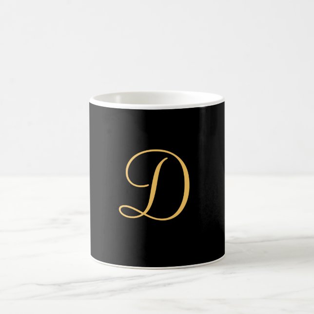 D, monograma dorado sobre tazas de café negro eleg (Centro)