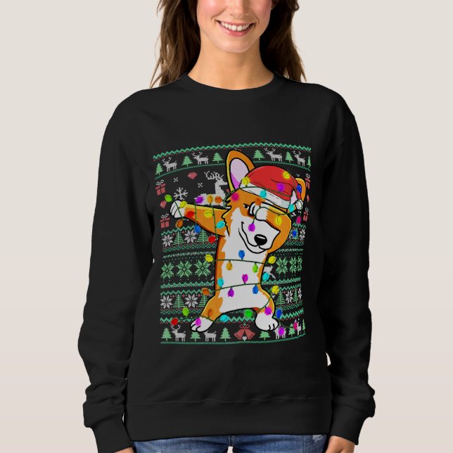 Dabbing Corgi Fairy Lights Ugly Christmas Sweater  (Anverso)