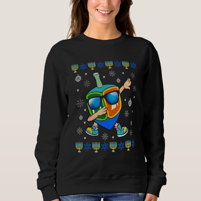 Dabbing Dreidel Ugly Hanukkah Sweater Navidad (Anverso)