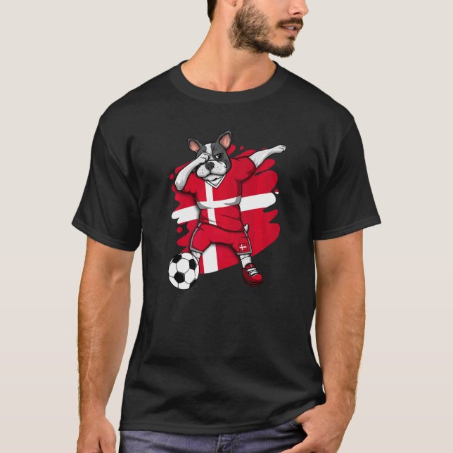Dabbing French Bulldog Denmark Soccer Fans Jersey  (Anverso)