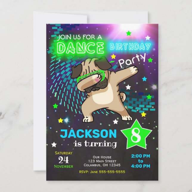 Dabbing Pug Invitación al cumpleaños / Fiesta de d (Anverso)