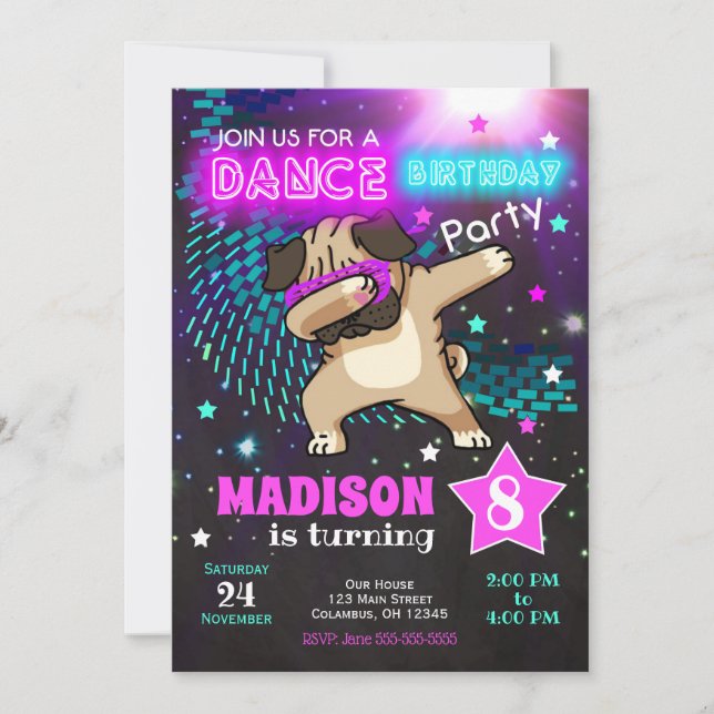 Dabbing Pug Invitación de cumpleaños / Fiesta de d (Anverso)