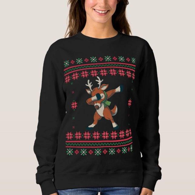 Dabbing Reindeer Navidades feos sudadera (Anverso)